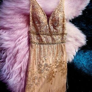 Trendy Rose Gold Sequins Designer Dress NWT